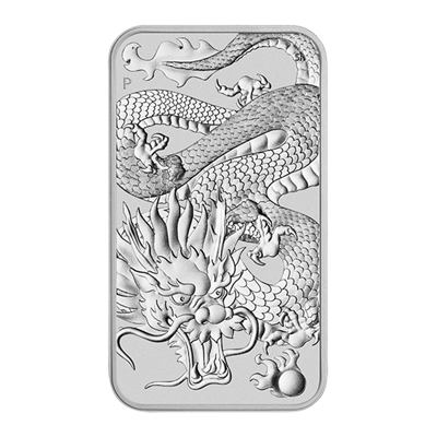 A picture of a 1 oz Silver Dragon Rectangular Coin (2022)